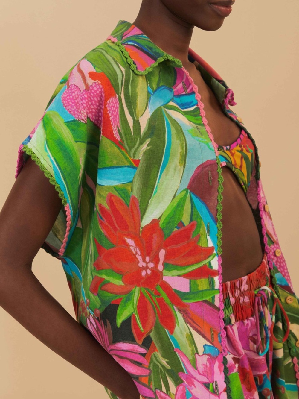 FARM Rio Jardin De Reve Shirt Size XS NWT Tropical Linen Multicolor - Picture 1 of 16
